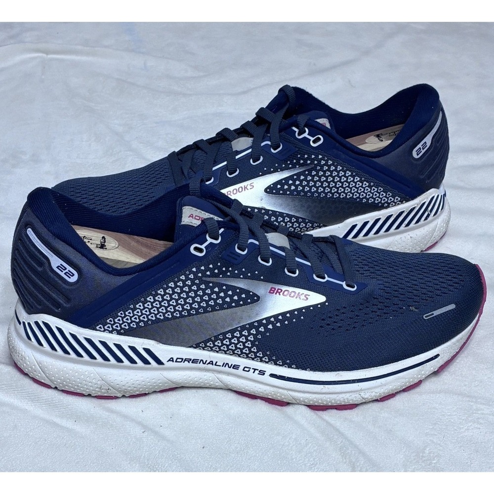 Brooks Adrenaline GTS 22 Mens 10 Navy Grey Orange Running Shoes 1103662E435